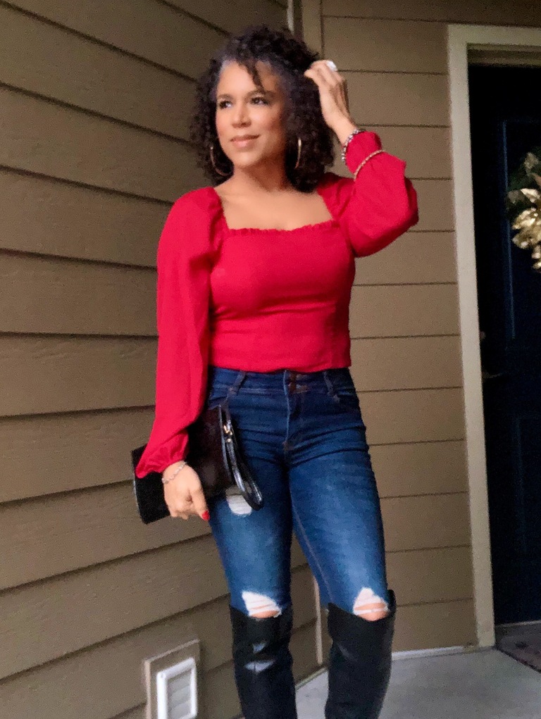 dark red blouse outfit