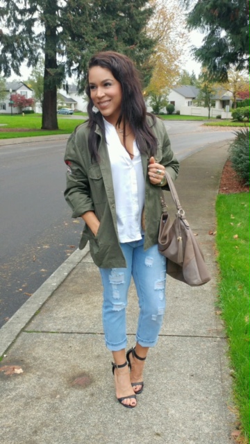 Zaful: Army Green Jacket & Distressed Jeans