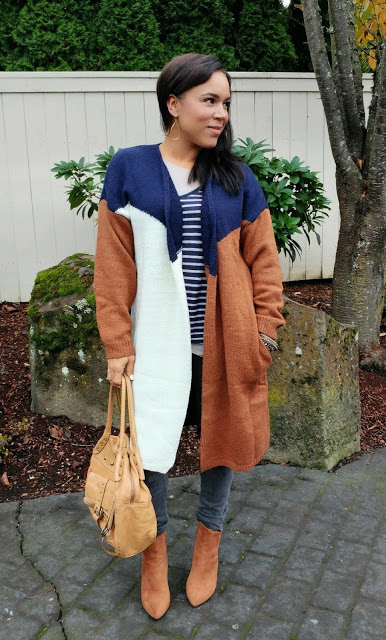 NAVY & COGNAC COLOR BLOCK CARDI FROM SHEIN