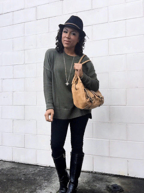 MY DOWNEAST STYLE: OVERSIZED OLIVE SWEATER & LONDON LEGGING