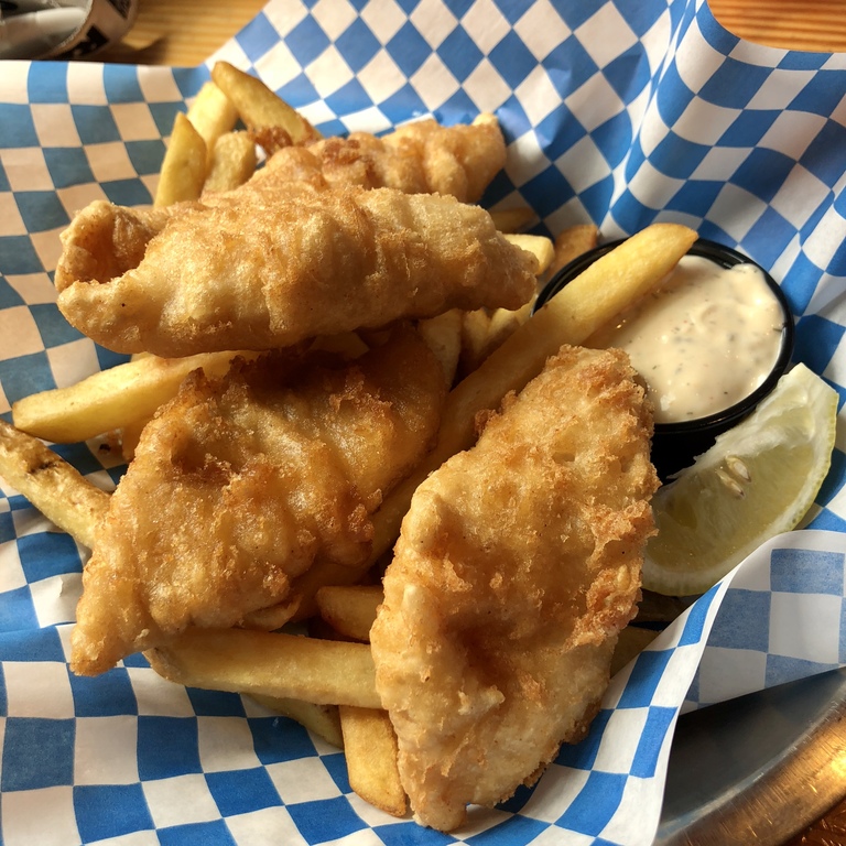 fish and chips at Public Coast Brewing Company