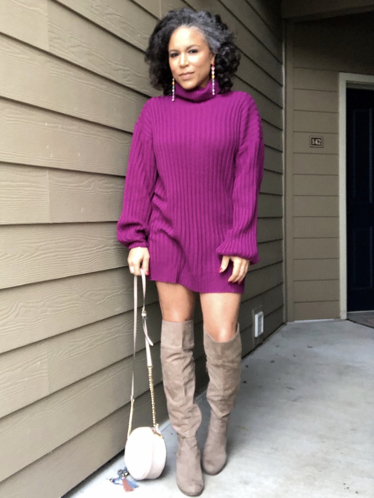 Adorable Raspberry Turtleneck Sweater Dress for $35 | Holly Lowe Jones