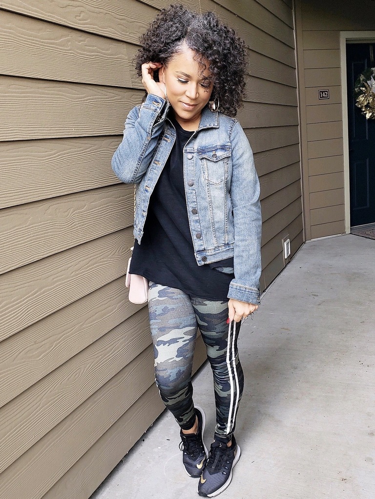 camo leggings denim jacket