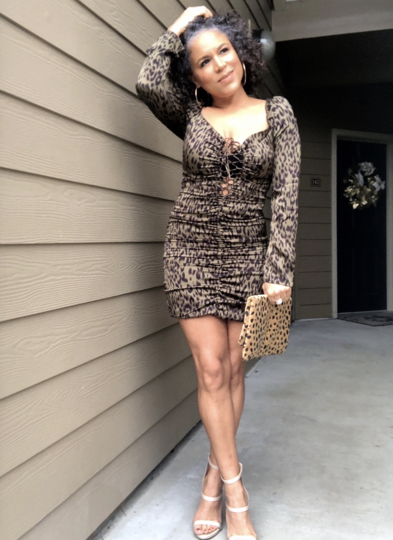 olive leopard mini dress