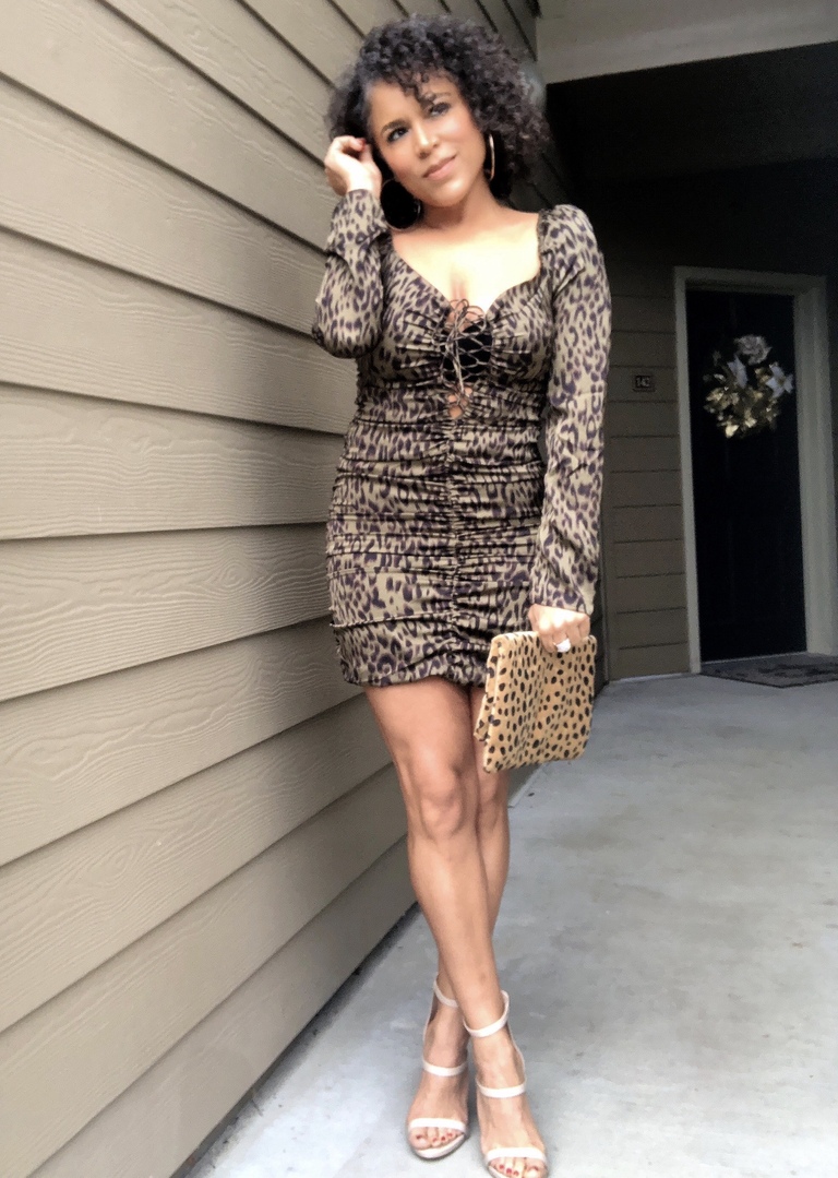 olive leopard mini dress