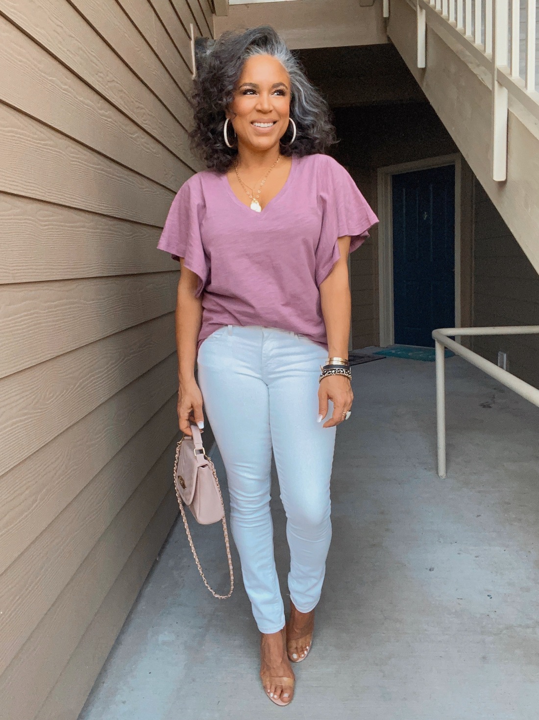 Mauve Blush Top with Flutter Sleeve