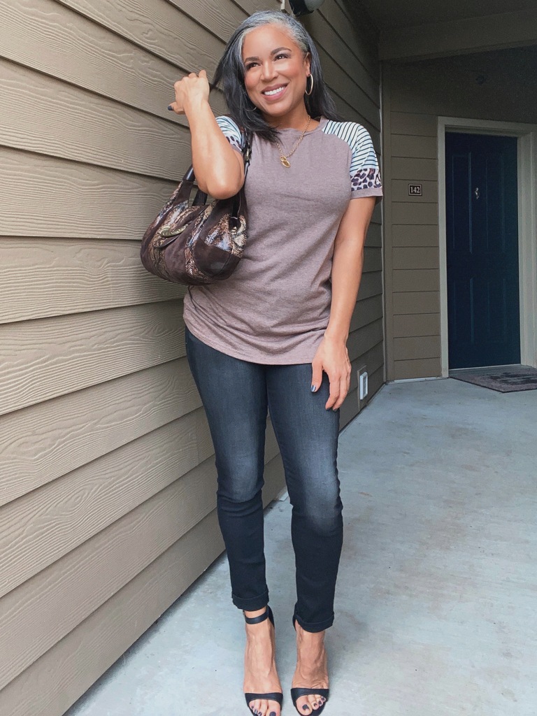 taupe colorblock tee