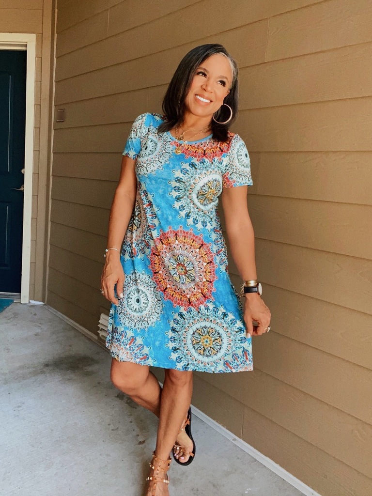 Aqua Print Summer Dress with Pockets | Holly Lowe Jones