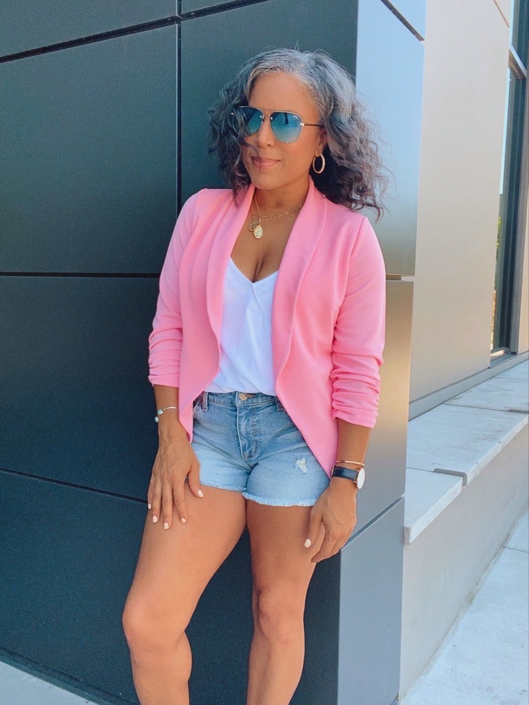 how to style a pink blazer