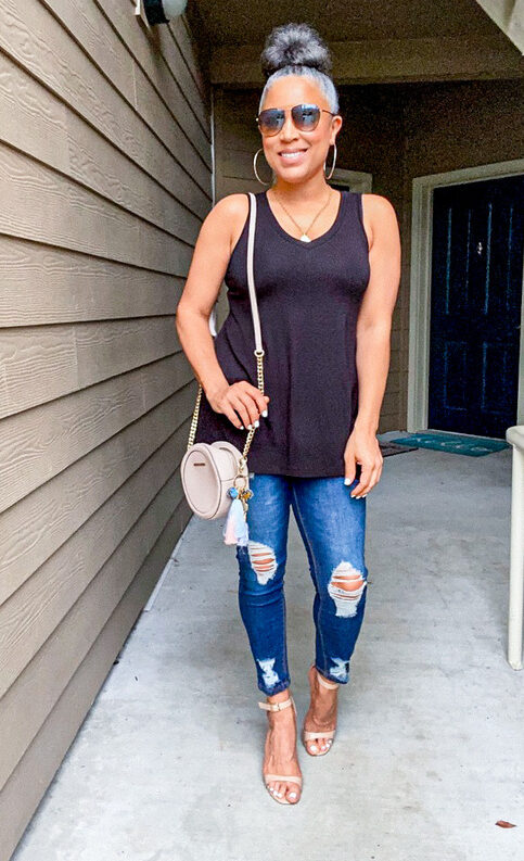 black sleeveless relaxed fit tunic