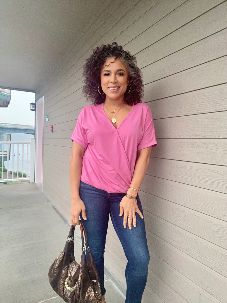 casual pink wrap top