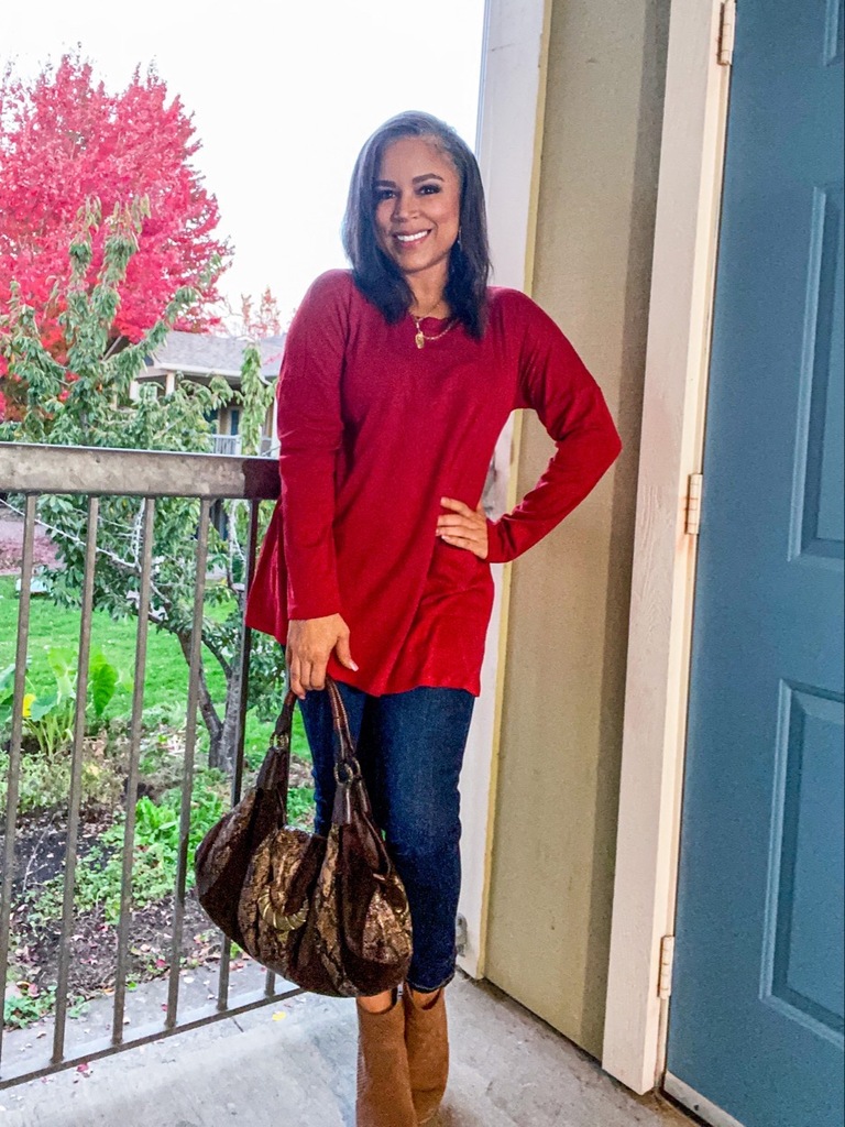 red tunic top long sleeve