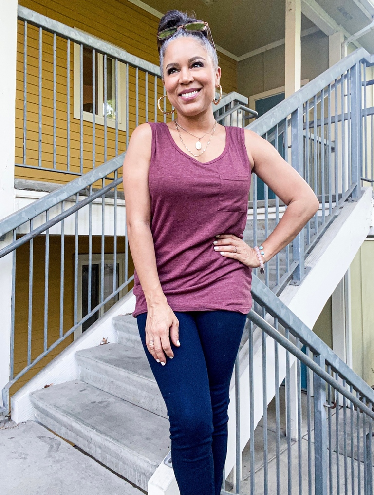 burgundy basic tunic length tank top casual style