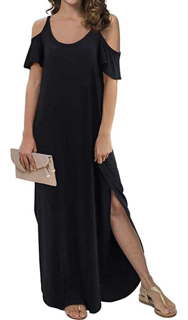 black cold shoulder maxi dress with side slit
