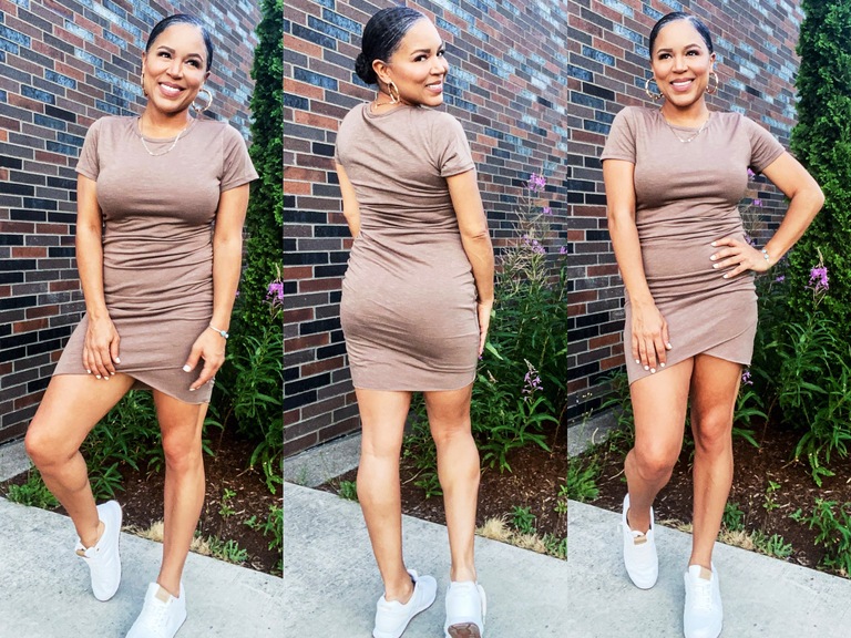 taupe casual short sleeve ruched dress