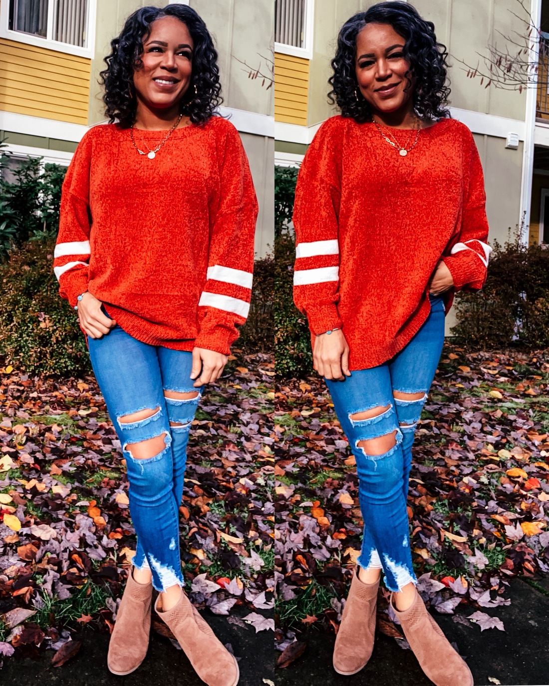 Red Orange oversized Chenille Sweater