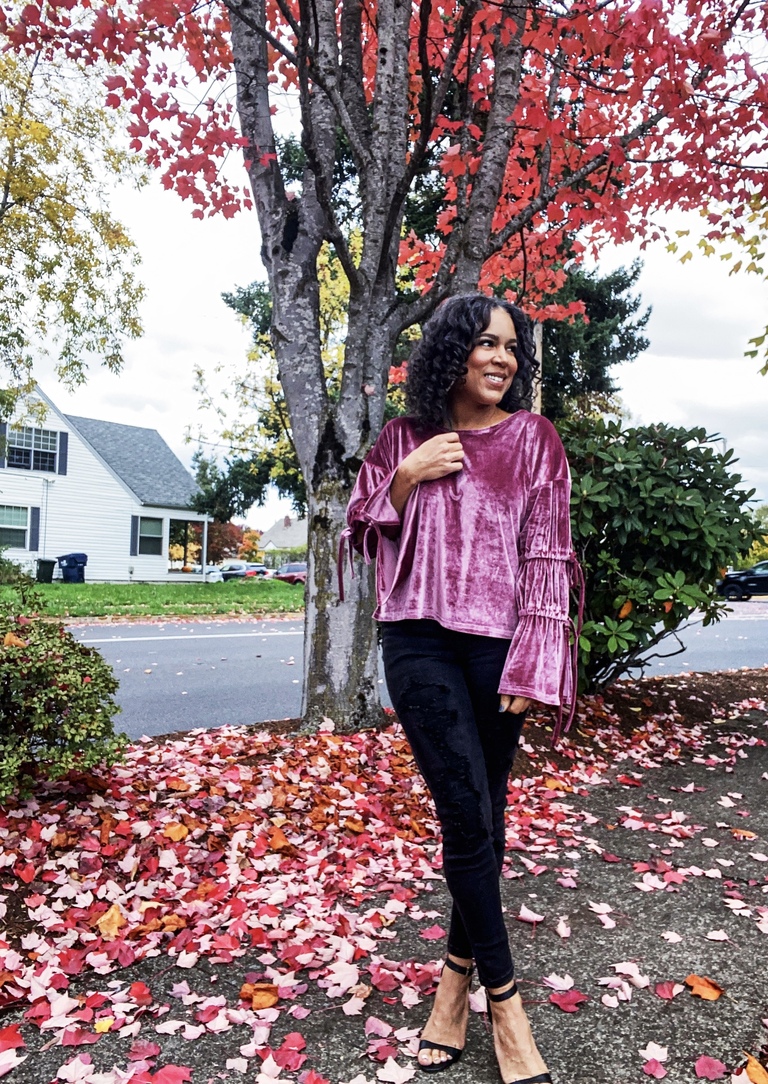 purple mauve bell sleeve velvet top