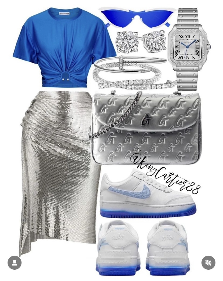 blue and silver outfit by @kingcartier88